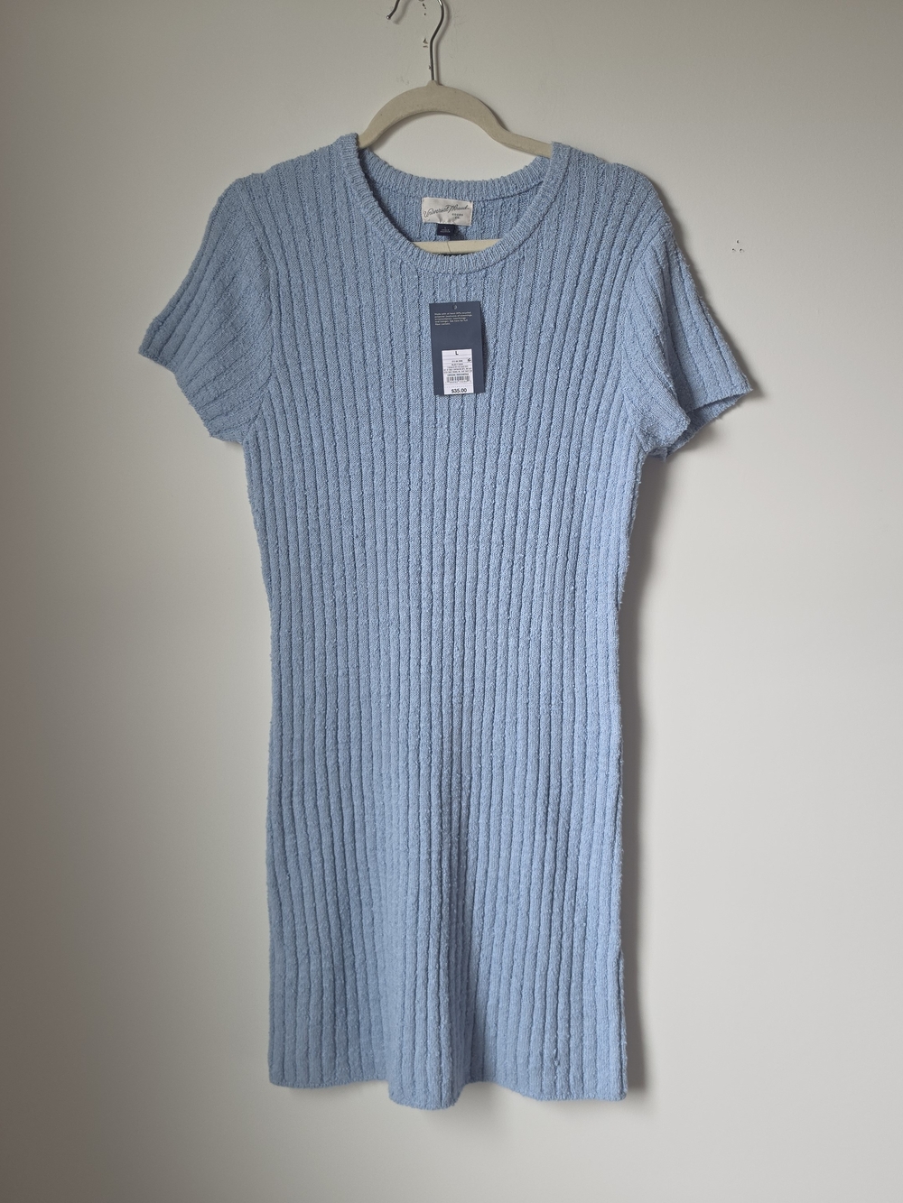 Light Blue Ribbed Knit Short-Sleeve Dress